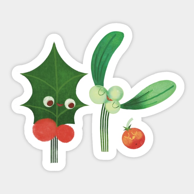 Mistletoe + Holly= Baby Berry Sticker by Kath Waxman Illustration